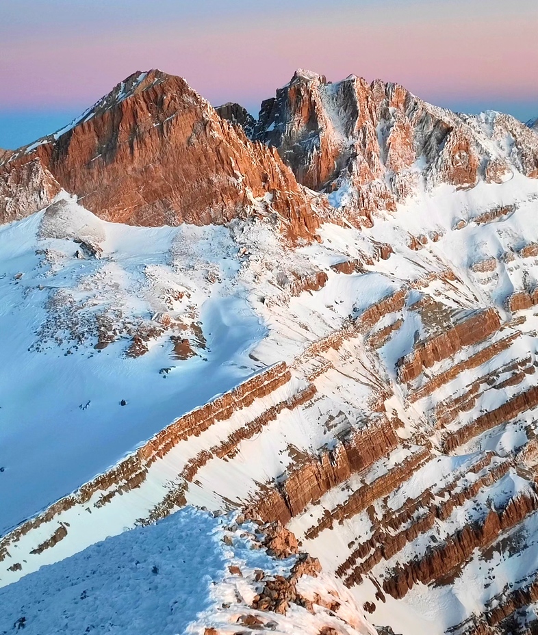 Snow settled on the craggy Dena mountains