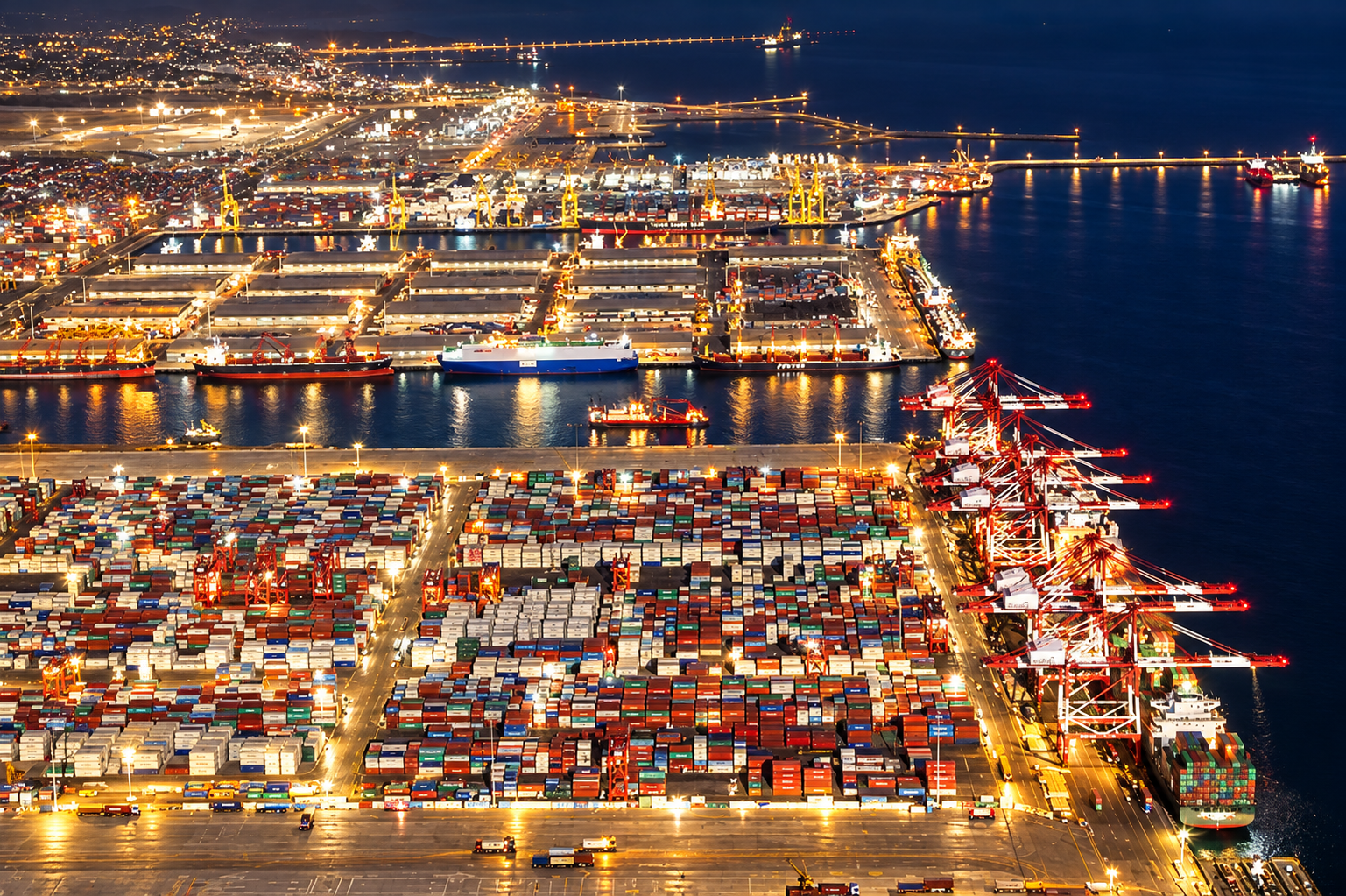 Illuminated container terminal at Amirabad port