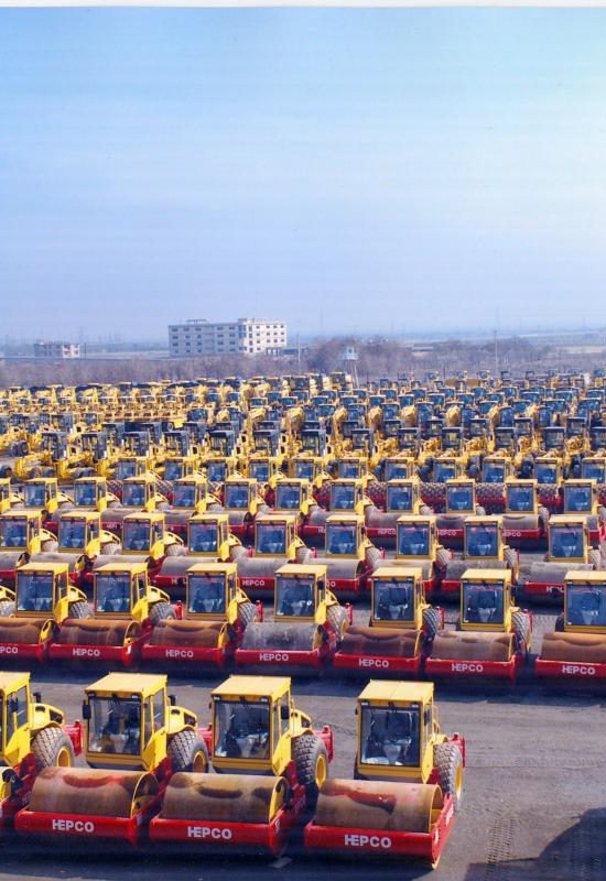 Rows of heavy construction machinery