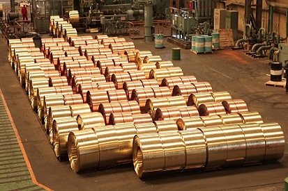 Rows of finished copper products in a processing facility